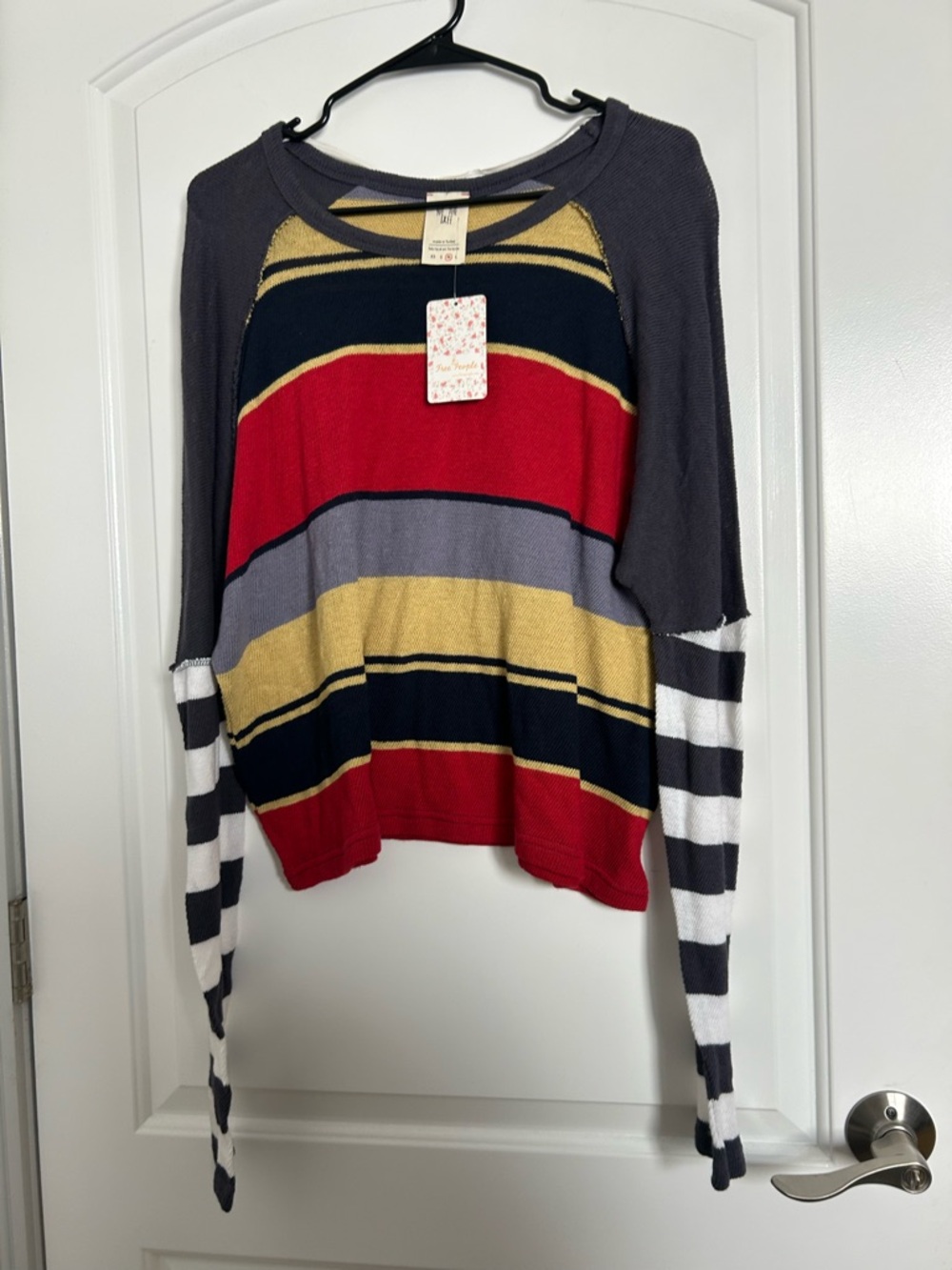 Free people Sunny Side Striped Long Sleeve Tee Size M retro boho chic NWT 70s - Picture 2 of 11